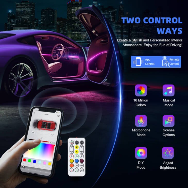 Acrylic Interior Car LED Strip Light with Wireless APP - Image 6