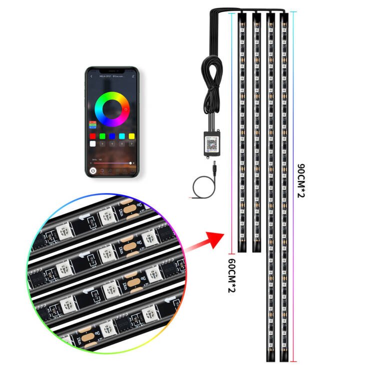 High Brightness IP68 Auto Underbody Chasis RGBIC Flow Led Strip Rainbow Chassis Neon Lamp Remote APP Underglow Light Kit for Car - Image 6